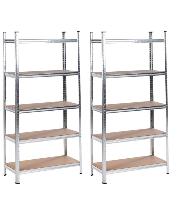 Sett med 2 reoler Sølv Metall 150 cm 5 hyller Frittstående Moderne design Oppbevaringshyller Garasje