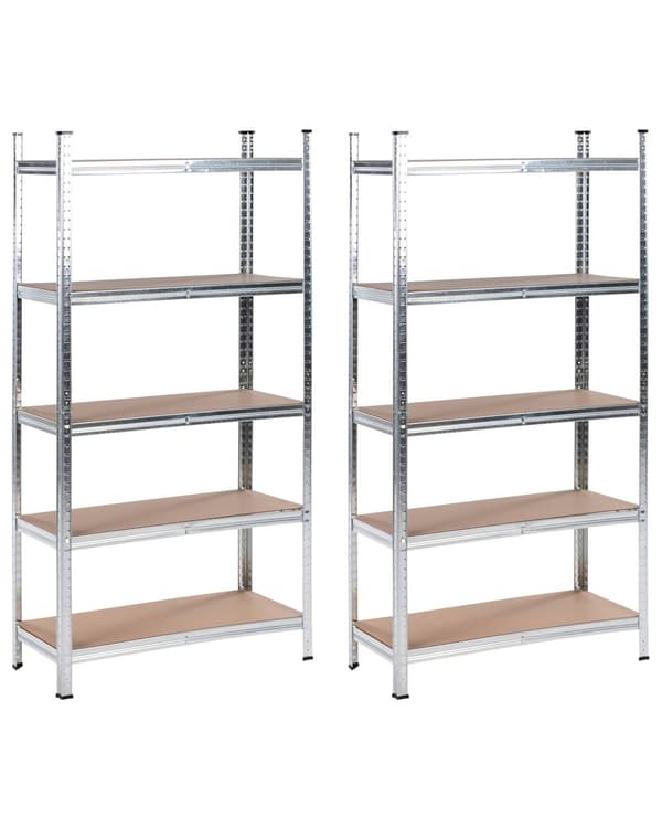 Sett med 2 reoler Sølv Metall 180 cm 5 hyller Frittstående Moderne design Oppbevaringshyller Garasje