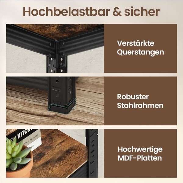 Robust hylde, SONGMICS GLR037B01, 150x37x37 cm, Brun Sort