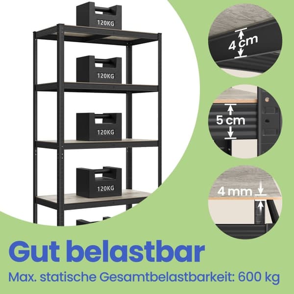 Hyllset med tung belastning, 40x90x180 cm, Silver