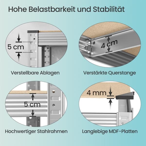 Opbevaringsstativ, SONGMICS GLR40Q, 40x90x180 cm, Sølv