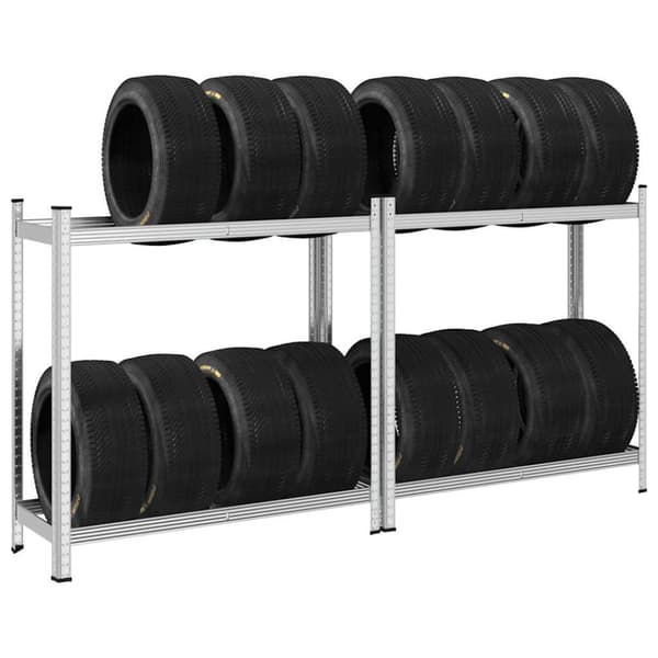 Däckhyllor 2 lager 2 st silver 110x40x109 cm stål
