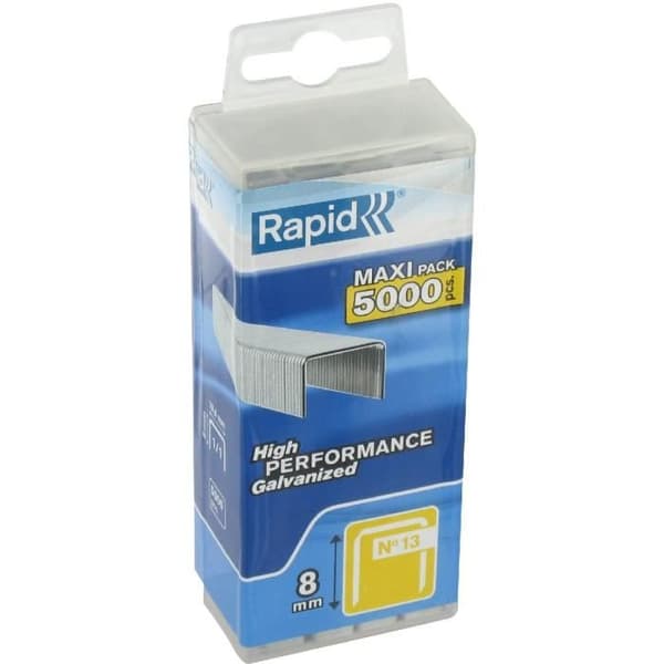 RAPID galvaniserade häftklamrar - Fin tråd - N°13/08 mm - Polypropenlåda 5000 stycken