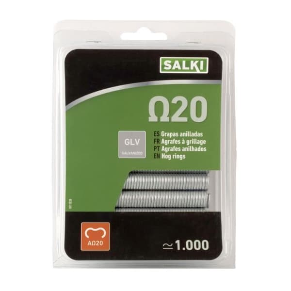 SALKI Paket med 1000 Grapa omega 20 mesh häftklamrar ref 111220 galvaniserat nät och staketklammer omega 20