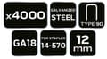 Miniatyrbillede 1 af 6: Galvaniserede hæfteklammer til pneumatisk hæftemaskine, GA18, Type 90 (4K), længde 12 mm, 4000 s