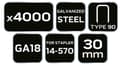 Miniatyrbillede 1 af 6: Galvaniserede hæfteklammer til pneumatisk hæftemaskine (14-570), GA18, Type 90 (4K), længde 30 mm, 4000 s