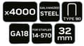 Miniatyrbillede 1 af 6: Galvaniserede hæfteklammer til pneumatisk hæftemaskine (14-570), GA18, Type 90 (4K), længde 32 mm, 4000 s