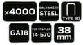 Miniatyrbillede 1 af 6: Galvaniserede hæfteklammer til pneumatisk hæftemaskine (14-570), GA18, Type 90 (4K), længde 38 mm, 4000 s