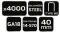 Miniatyrbillede 1 af 6: Galvaniserede hæfteklammer til pneumatisk hæftemaskine (14-570), GA18, Type 90 (4K), længde 40 mm, 4000 s