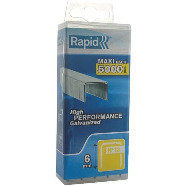RAPID galvaniserade häftklamrar - Fin tråd - N°13/06 mm - Polypropenlåda 5000 stycken
