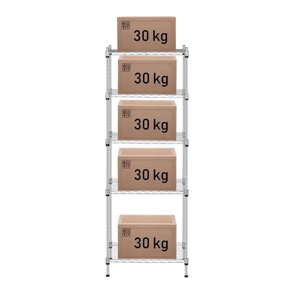 Genombruten tråd lagerhylla, grå färg 150x55x35cm upp till 150kg