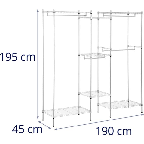 Lankainen vaateteline vaatekaappiin, vaatehuoneeseen, 7 hyllyä, 4 tankoa, 189 x 45 x 196 cm, jopa 210 kg