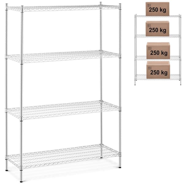 Forkromet værkstedshylde, 4 gennembrudte hylder, op til 1 t 1000 kg, 120x45x180 cm
