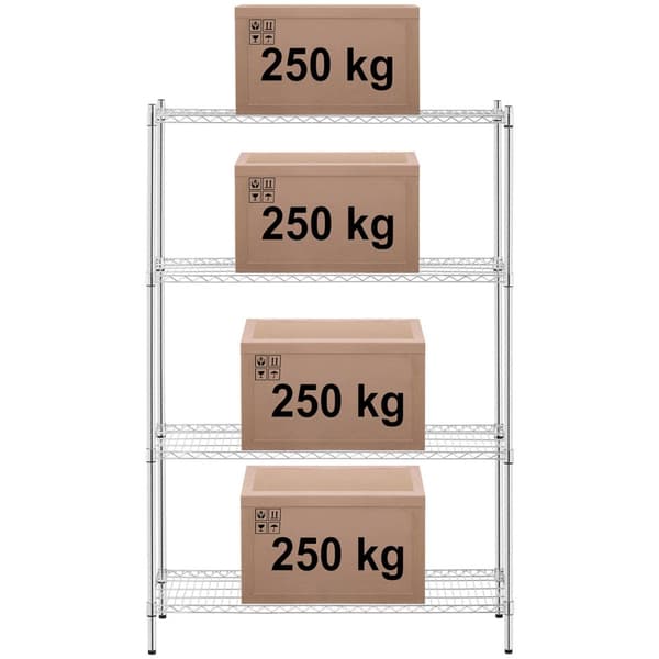 Forkromet værkstedshylde, 4 gennembrudte hylder, op til 1 t 1000 kg, 120x45x180 cm