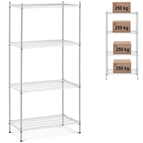 Forkromet værkstedshylde, 4 trådhylder, op til 1 t 1000 kg, 90x45x180 cm