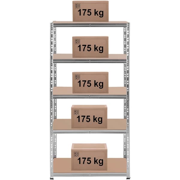 Metallagerhylde 5 hylder 875 kg 90 x 60 x 180 cm grå