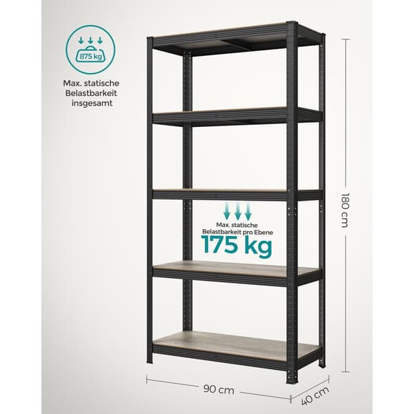 Hylde, SONGMICS, 180x90x40 cm, Greige-Sort
