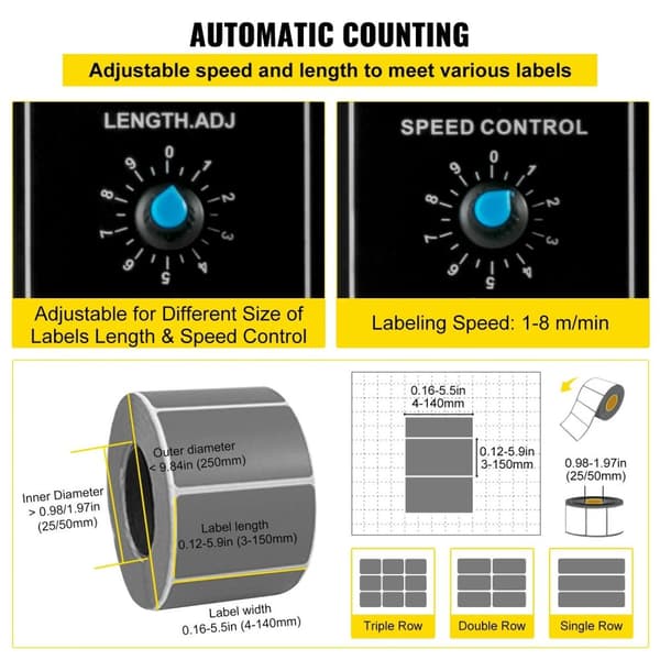 Automatisk etikettdispenser med 6-siffrig LED-display, intelligent avkänning, automatisk räkning, hög kompatibilitet, hållbar och säker, lättanvänd