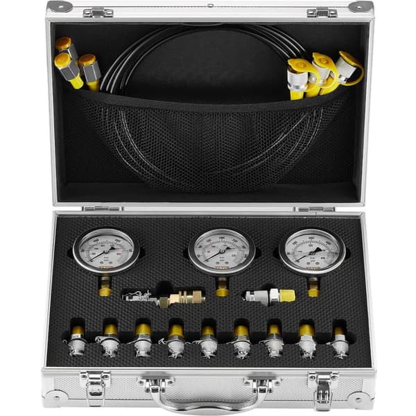 Hydraulisk Tryktest Kit, Gravemaskine Test, Transportkasse, 5 hoveder 13 stykker