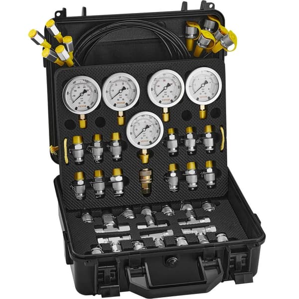 Hydraulisk Tryktest Kit, Gravemaskine Test, Transportkasse, 5 hoveder 13 stykker