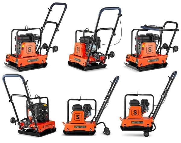 Vibrationsplade med benzinmotor - 6,5 HK - 54x41cm - med hjul