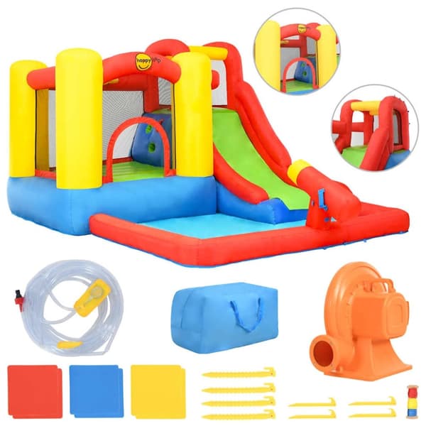 Happy Hop oppustelig hoppeborg m. rutsjebane og bassin 350x280x190 cm PVC