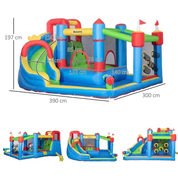 Rootz Bouncy Castle Sisältää puhaltimen - Satulinna - Sisällä ja ulkona - Värikäs - 390 cm x 300 cm x 197 cm
