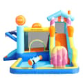 Miniatyrbild 5 av 11: Uppblåsbar hoppborg med fläkt – multifunktionell vattenpark med trampolin, vattenrutschkana, liten rutschkana, fontän, vattenpistoler och markistak