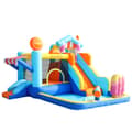 Miniatyrbild 6 av 11: Uppblåsbar hoppborg med fläkt – multifunktionell vattenpark med trampolin, vattenrutschkana, liten rutschkana, fontän, vattenpistoler och markistak