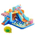 Miniatyrbild 7 av 11: Uppblåsbar hoppborg med fläkt – multifunktionell vattenpark med trampolin, vattenrutschkana, liten rutschkana, fontän, vattenpistoler och markistak