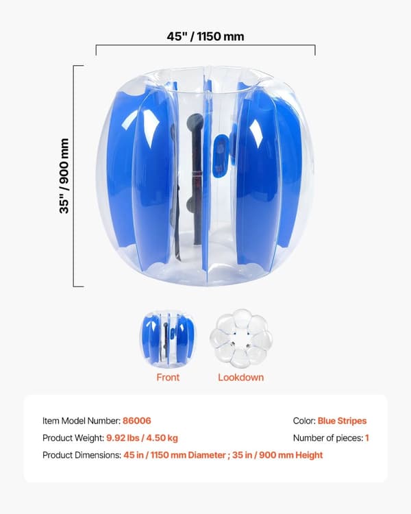 Oppustelig Bumper Bold, 45 tommer i diameter, blå striber, 9,92 lbs vægt,4FT
