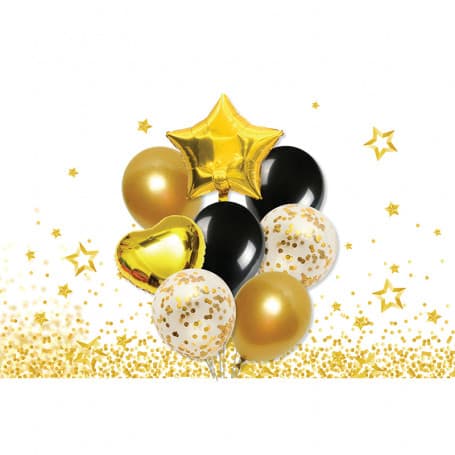 Ballongbuketter med ballonger i guld & samt konfettiballonger