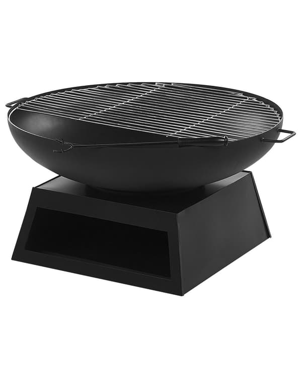 Utomhus Eldstad Svart Stål Base Rund Topp för Kolgrill