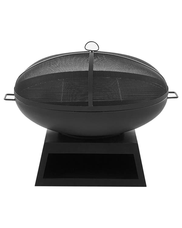 Utomhus Eldstad Svart Stål Base Rund Topp för Kolgrill