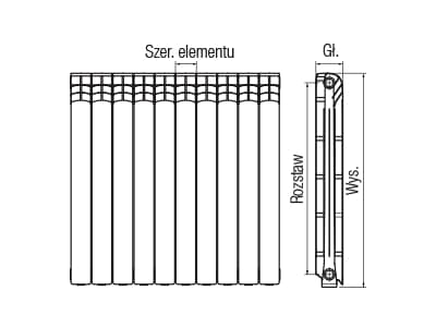 Ferroli Aluminium radiator Proteo HP600 x 98 mm avstand 500 mm 10 finner (747058010)