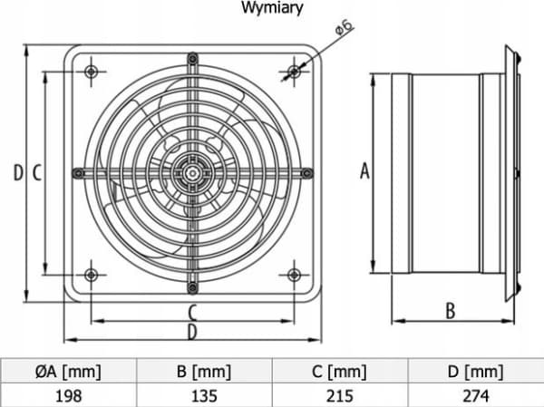 Dospel Dospel industrivifte 200mm WBS 200 veggmontert 007-0339A