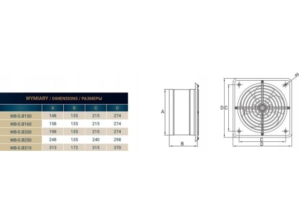 Dospel Dospel industrivifte 200mm WBS 200 veggmontert 007-0339A