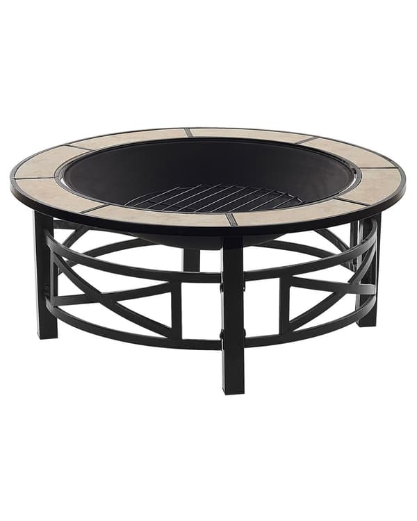 Utomhus Eldstad Svart med beige Keramik Rund Tillbehör Trädgårdsgrill