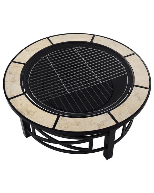 Utomhus Eldstad Svart med beige Keramik Rund Tillbehör Trädgårdsgrill