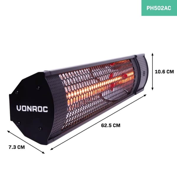VONROC Terrassevarmer - Marsili  - 2000W | Sort | Inkl. Fjernbetjening.