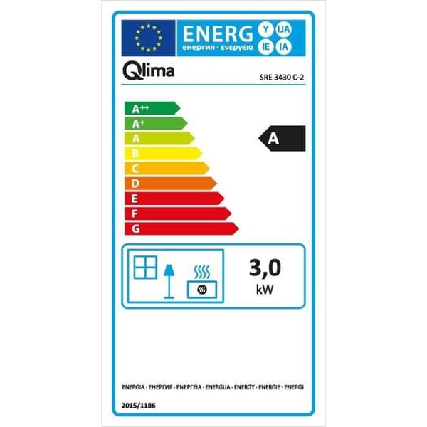 QLIMA SRE3430C2 Elektronisk fotogen spis 3 kW för volym 120m3 / 48m2, Luktskyddssystem, Temperaturreglering