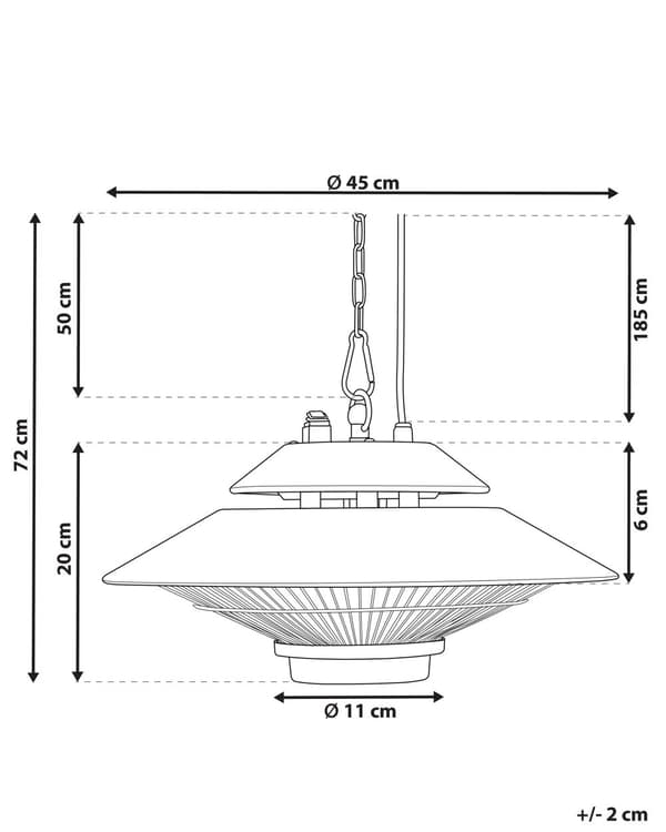 Terassin lämmitin sähköllä toimiva kattoon kiinnitettävä metallinen musta 1500 W moderni tyyli