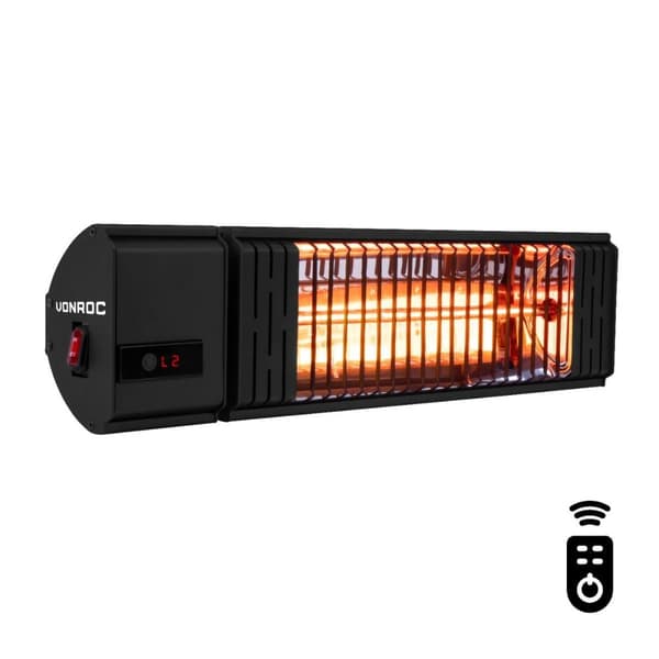 VONROC Terrassevarmer - Volsini - 2000W | LCD-skærm | Sort | Inkl. Fjernbetjening.