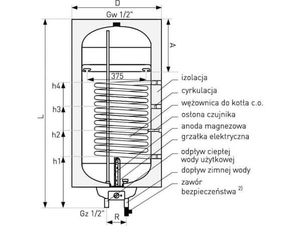 Galmet Hot water exchanger with a spiral coil, hanging SGW (S) 80L right (06-084670)