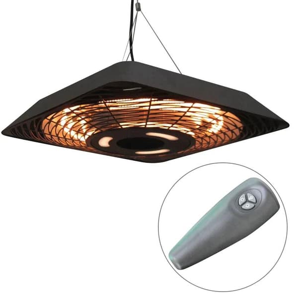 Rootz-kattolämmitin - Sähköinen patiolämmitin - 5-tilan lämmitin - Kaukosäätimellä varustettu lämmitin - LED-valo - Alumiini - Musta - 45 x 45 x 10 cm