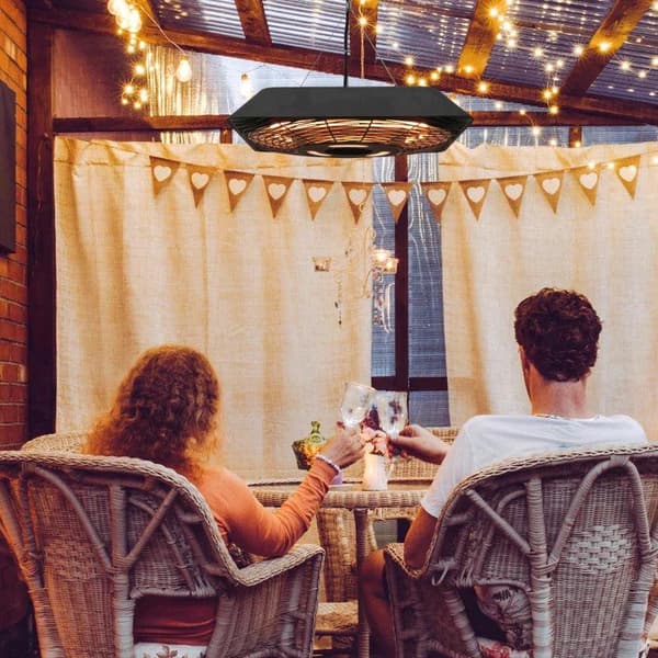 Rootz-kattolämmitin - Sähköinen patiolämmitin - 5-tilan lämmitin - Kaukosäätimellä varustettu lämmitin - LED-valo - Alumiini - Musta - 45 x 45 x 10 cm