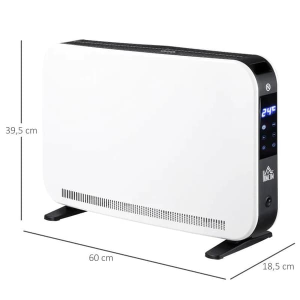 Rootz Heater - Varmeblæser - Elvarmer - LED lys med 3 niveauer - Timervarmer - Plast - Hvid - 60 x 18,5 x 39,5 cm