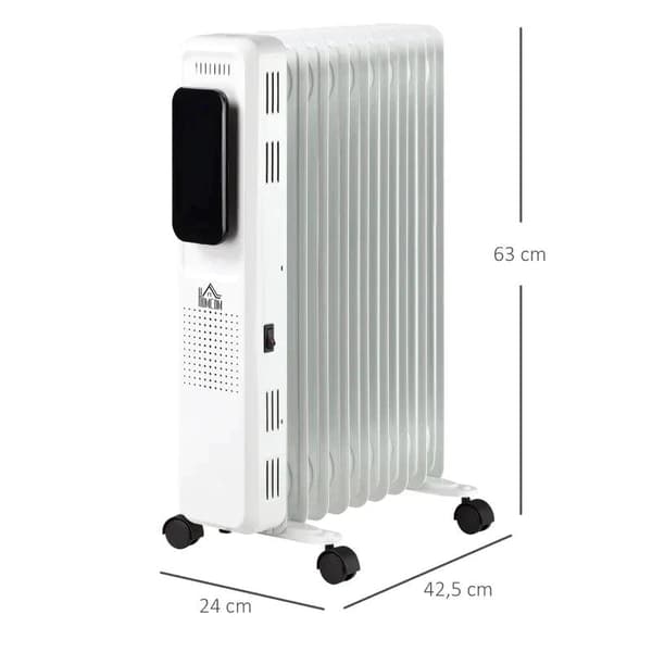 Rootz Oil Heater - 3 varmeniveauer og Eco Mode - Touch Display -15-35° C - 1830-2180 W - Stål - Hvid - 42,5 x 24 x 63 cm