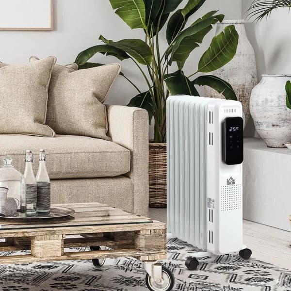 Rootz Oil Heater - 3 varmeniveauer og Eco Mode - Touch Display -15-35° C - 1830-2180 W - Stål - Hvid - 42,5 x 24 x 63 cm