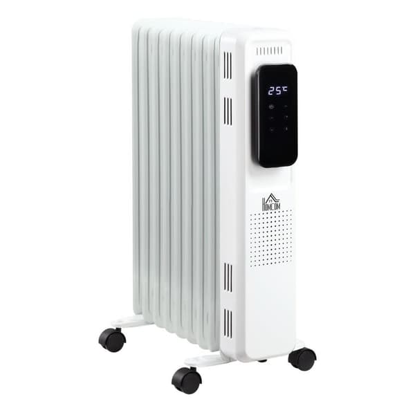 Rootz Oil Heater - 3 lämmitystasoa ja Eco-tila - Kosketusnäyttö -15-35°C - 1830-2180 W - Teräs - Valkoinen - 42,5 x 24 x 63 cm